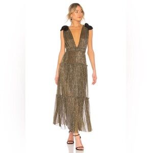 Sabina Musayev Ray Dress in Gold Black Metallic Maxi Gown